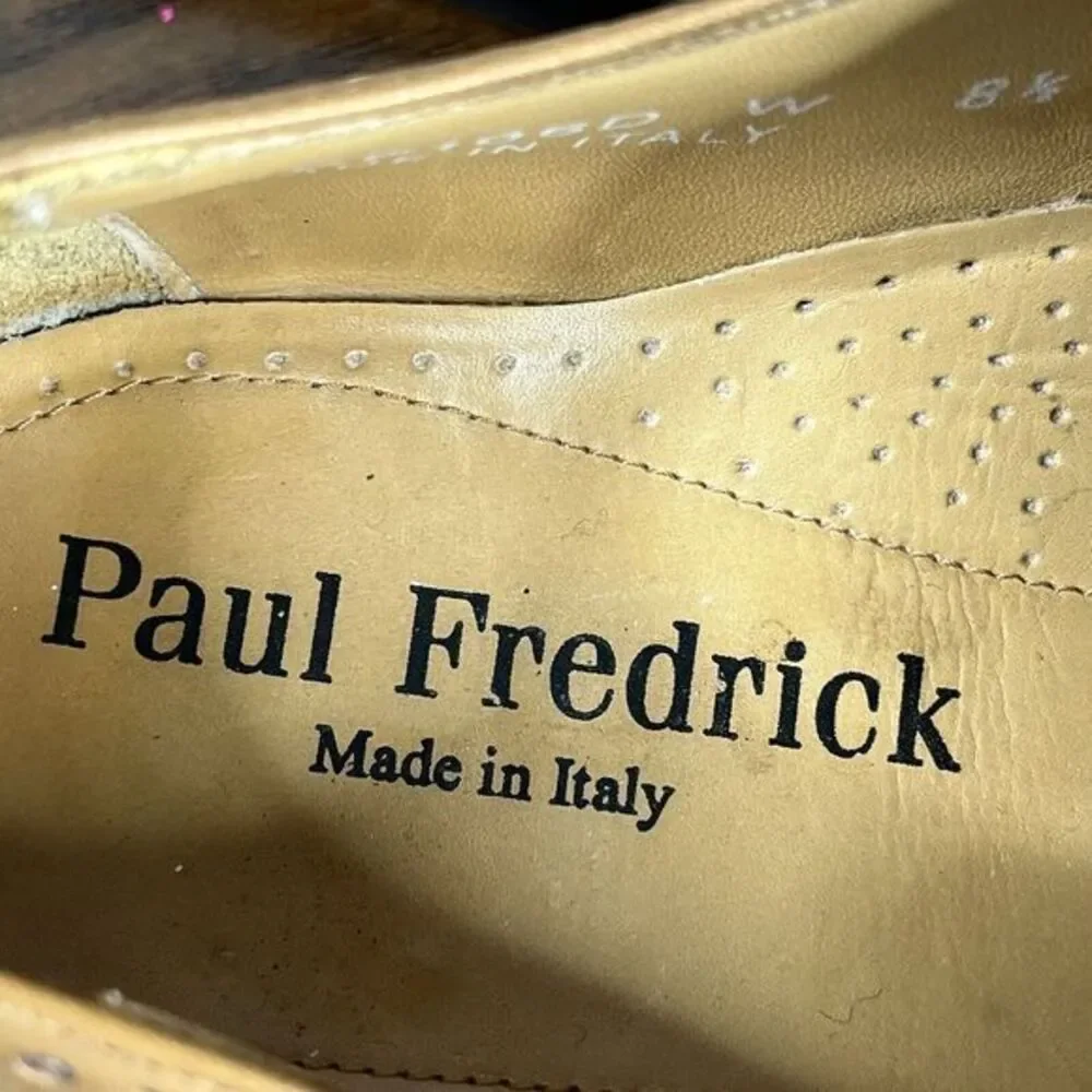Paul Fredrick Oxford Shoes‎ Mens 8.5 Tan Brown Leather Cap Toe Brogue Made Italy